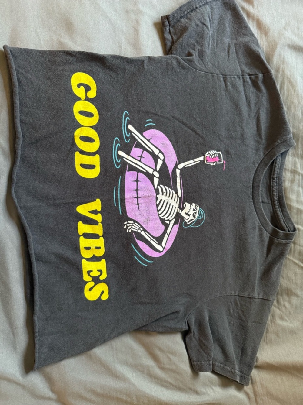 Good Vibes Black Graphic Crop Top with Purple Float - Picture 2 of 4